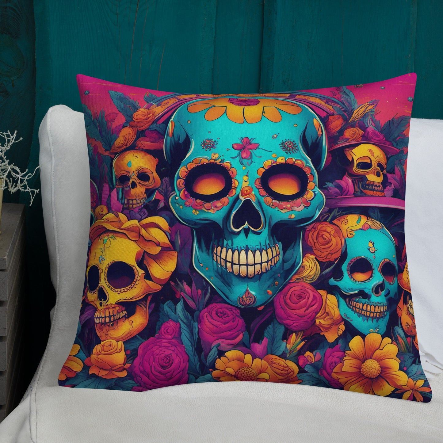 Halloween Pillow with Skeleton Theme | Premium Throw Pillow for a Halloween Gift | Beautiful Day of the Dead Accent Pillow for Halloween
