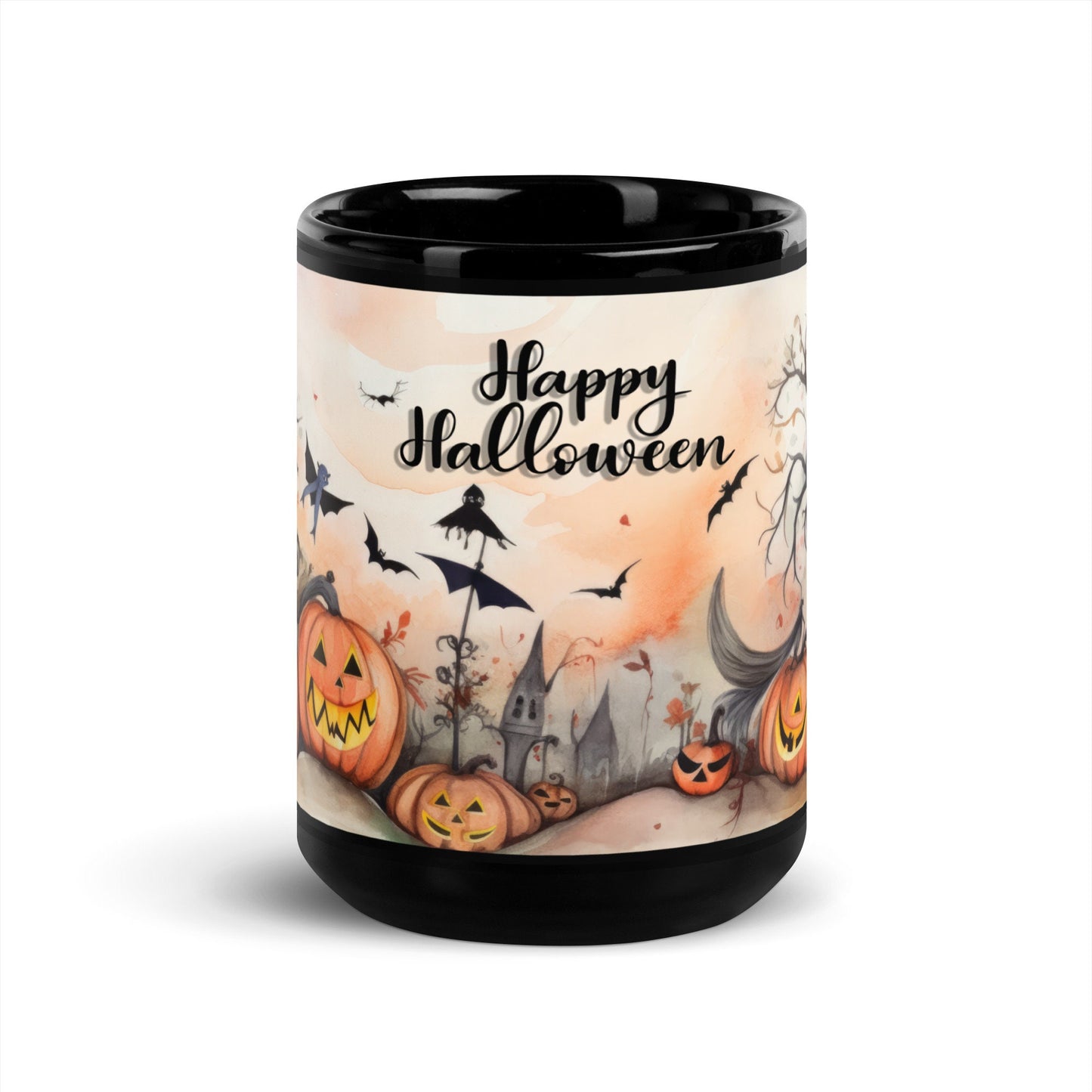 Black Glossy Pumpkin Mug | Halloween Large Coffe Mug | 15 oz Mug Gift
