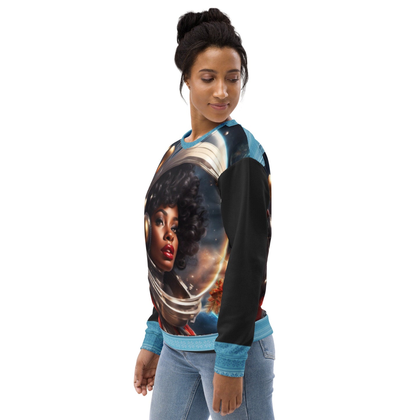 Ugly Christmas Sweatshirt Gift for Her | Black Girl Space Age Christmas Sweatshirt | Women's Ugly Christmas Sweater Design