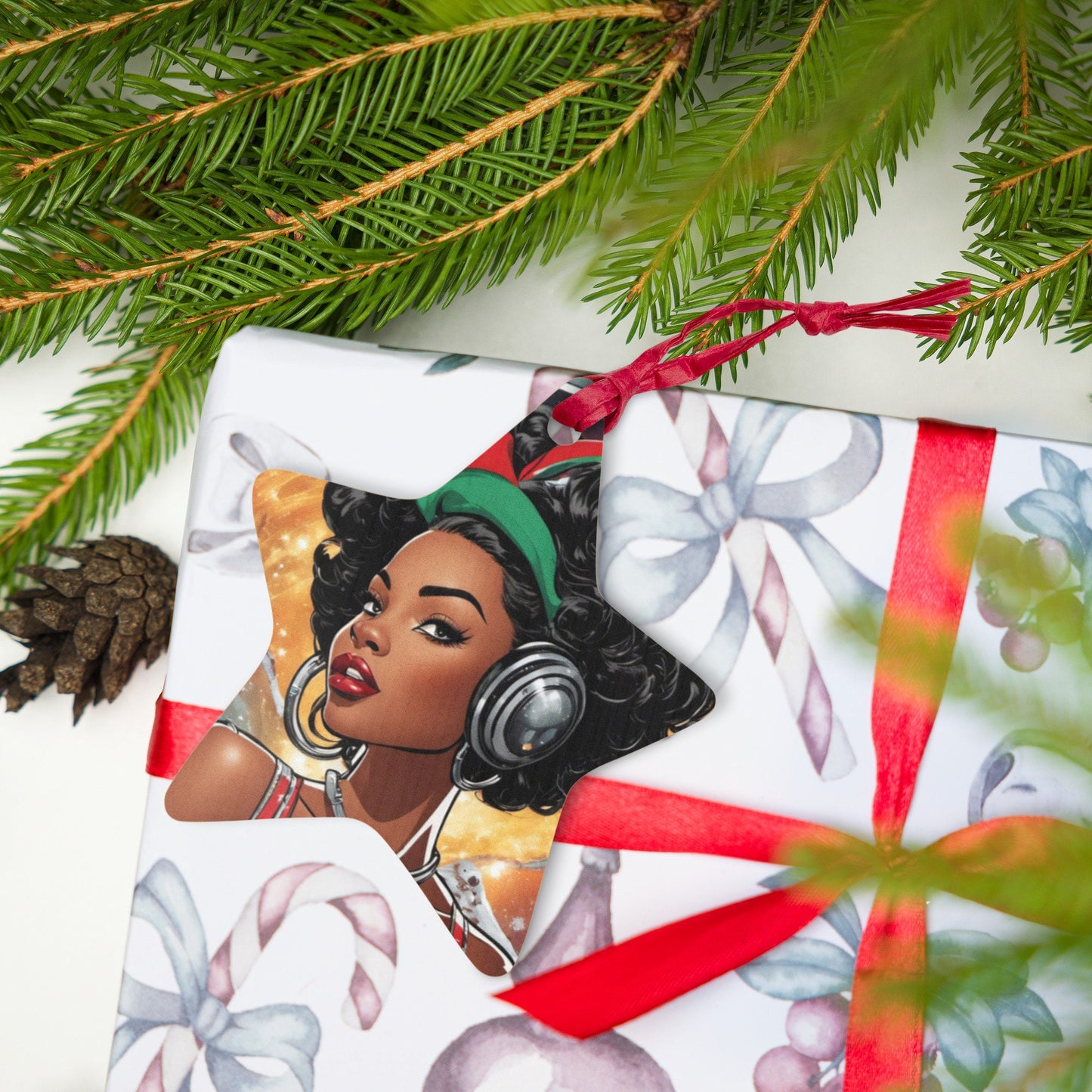 Black Pin Up Wooden ornaments | Cute Christmas Black Girl Ornament | Unique Afro Centric Christmas Decor Gift for Her