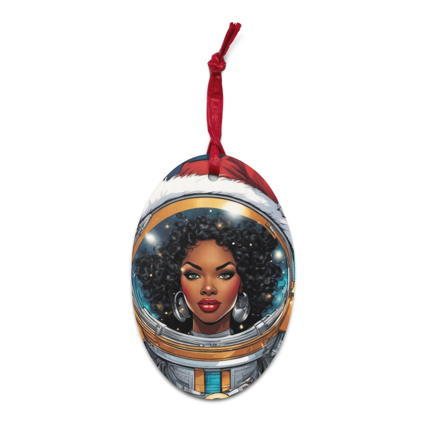 Black Girl Space Age Wooden ornament | Retro Style Christmas Black Girl Ornament | Unique Afro Centric Christmas Decor Gift for Her