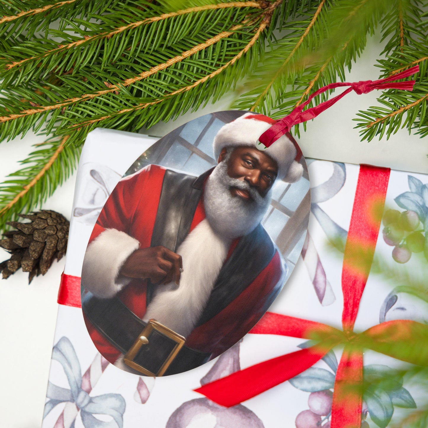 Black Santa Claus Wooden ornaments | Christmas Ornament Gift for Him or Her | Festive Black Santa Gift