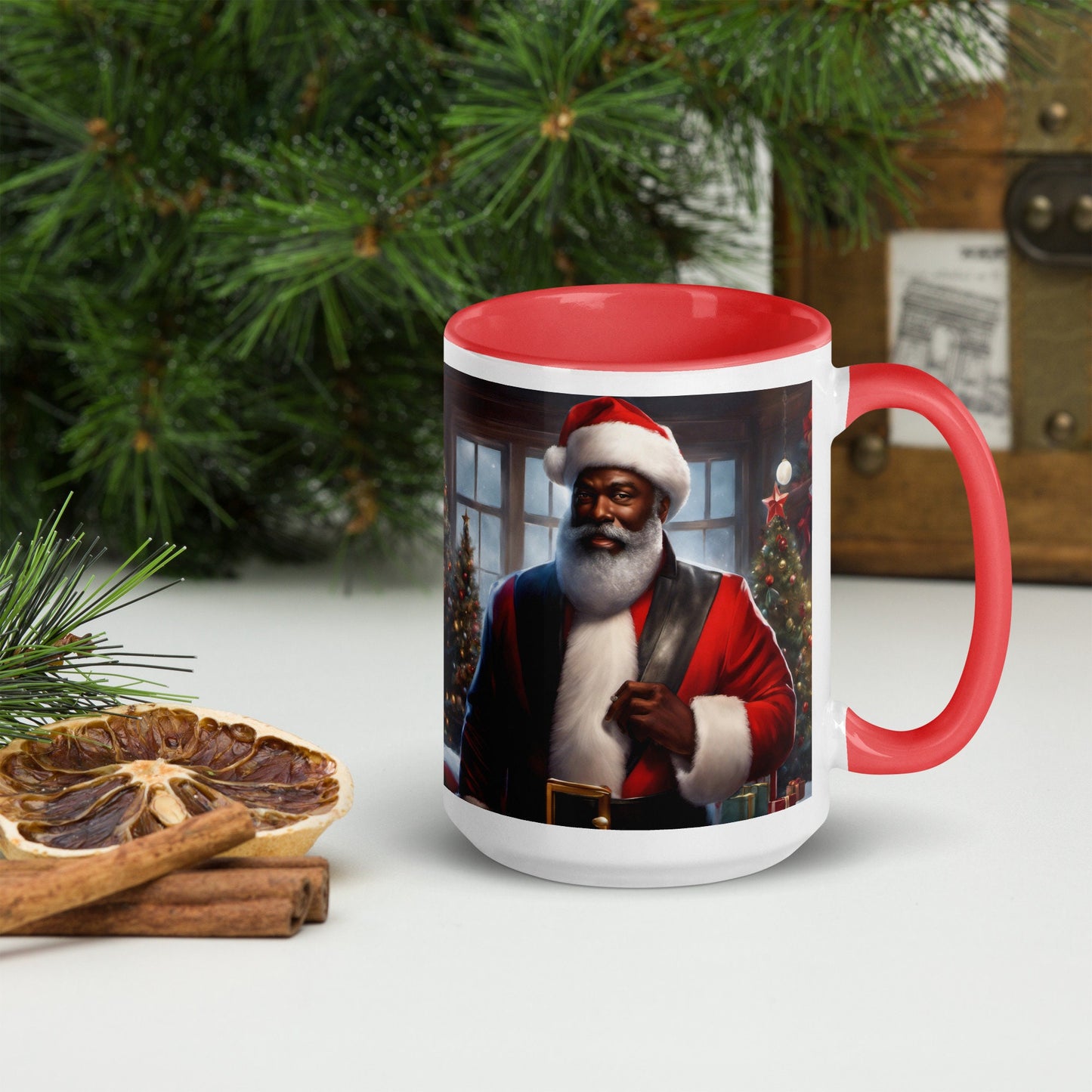 Black Santa Mug with Color Inside | Coffee Mug Christmas Gift | Black Christmas Gift for her or him