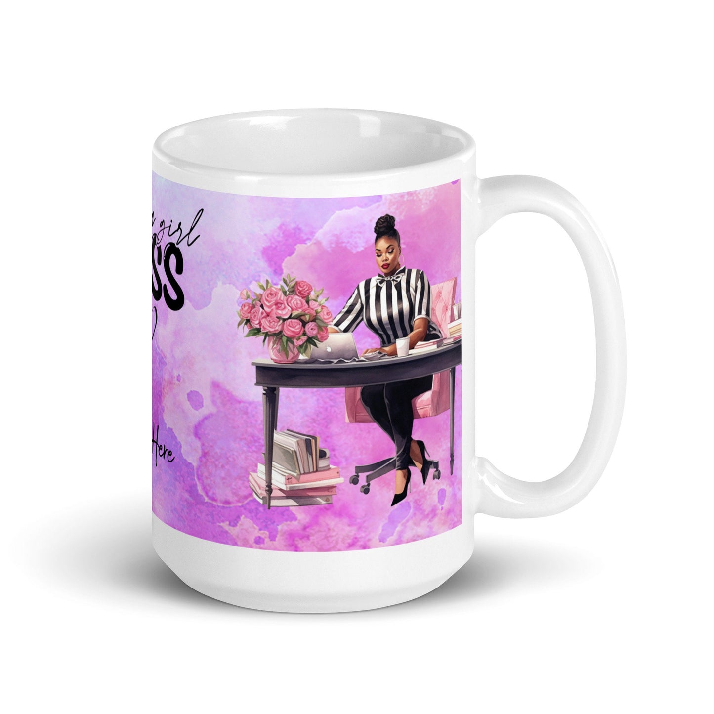 Personalized Girl Boss Queen White glossy mug| Unique Girl Boss gift for her | Aesthetic Black Woman Mug Gift for Entrepreneur or Boss