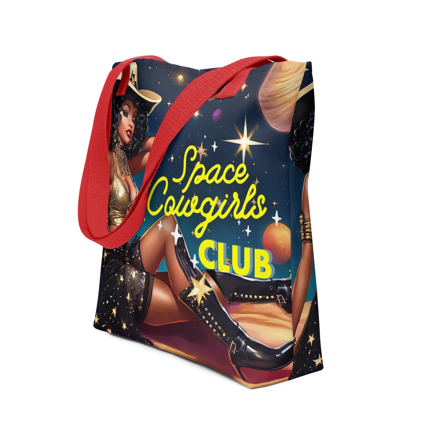 Space Cowgirls Club Tote | Aesthetic Tote Bag featuring Beautiful Black Cowgirl | African American Country Girl in Space Tote Gift for Her