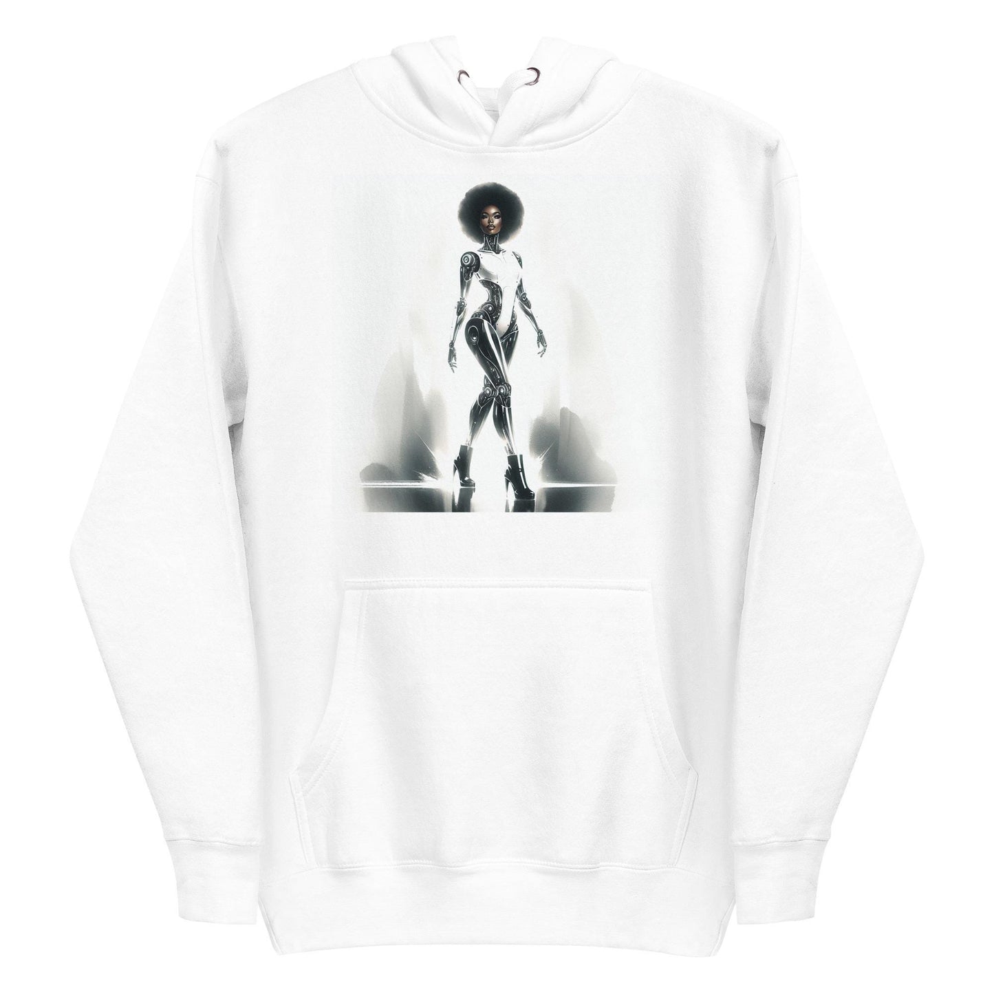 Cyborg in the City Unisex Hoodie | Unique Space Age Designed Hoodie Gift for Him or Her Featuring Black Queen Cyborg Illustration