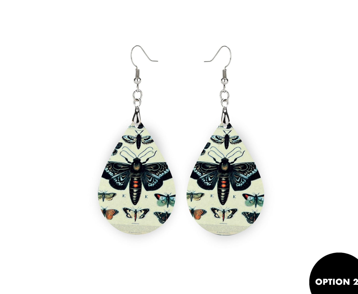 Beautiful Moth Dangle Teardrop Shaped Earrings| Handmade Moth Inspired Designs | Vintage Style Entomology Themed Moth Butterfly Earrings