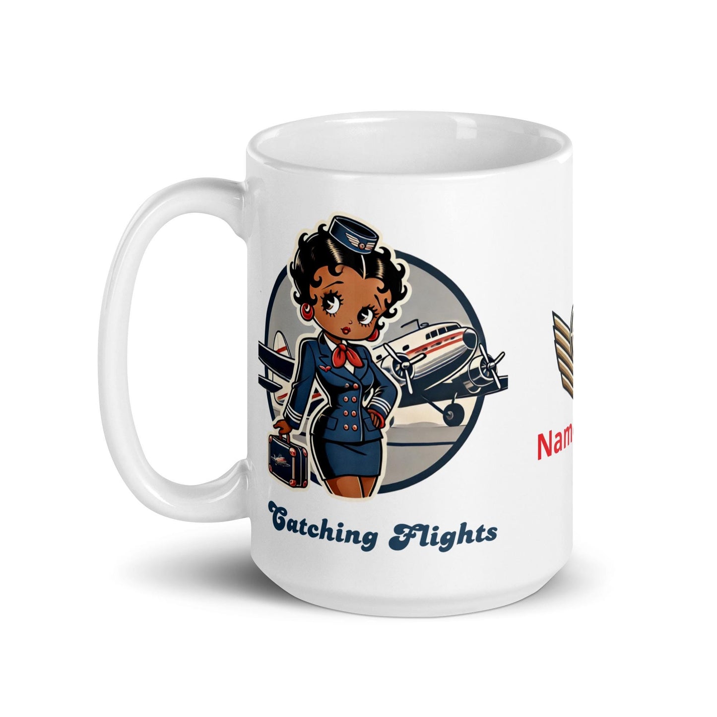 Catching Flights Betty Boop White glossy mug | Betty Boop Personalized Mug as a Gift for Her or Flight Attendant