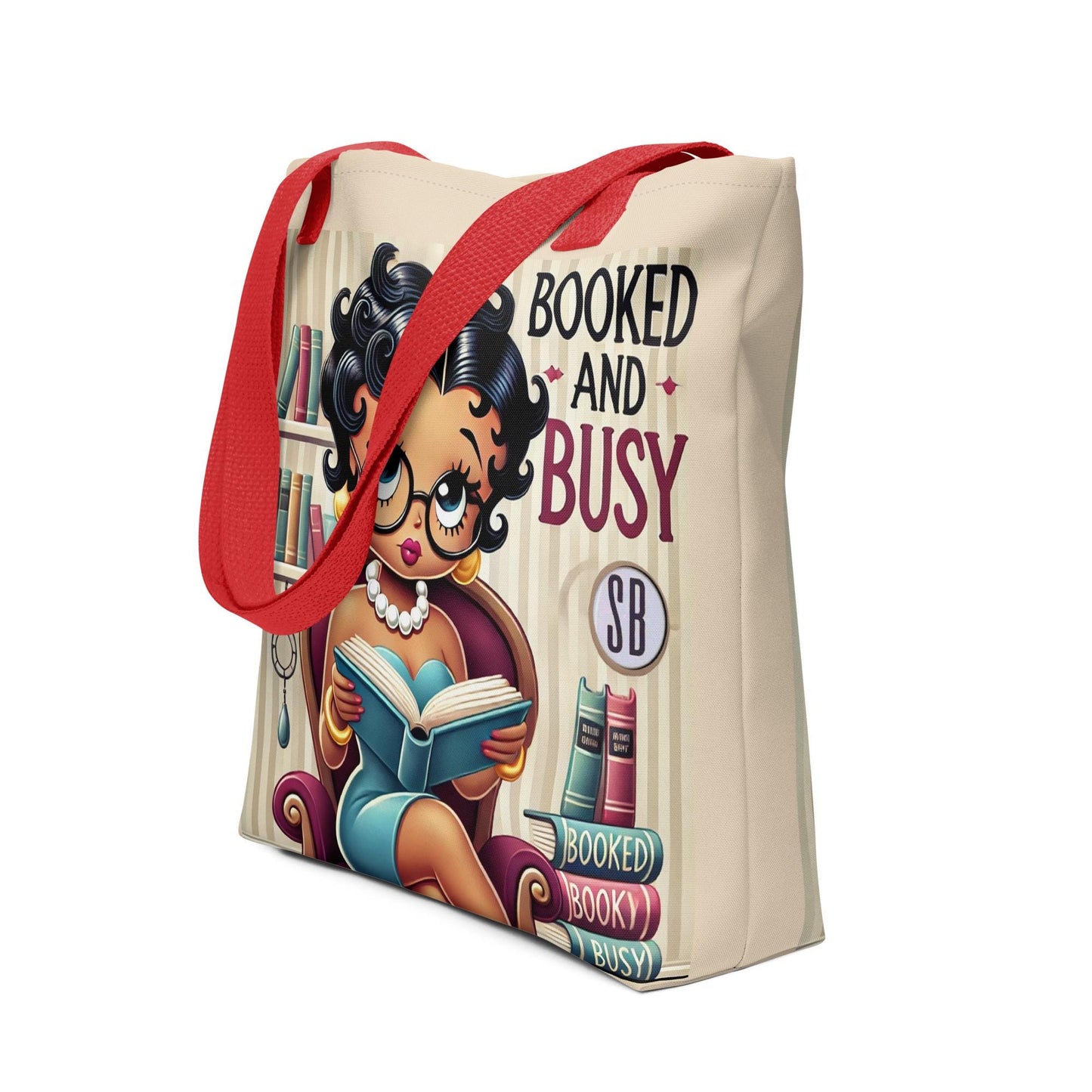 Booked and Busy Black Betty Boop Tote bag Personalized Gift for Book Lover | Bookworm Gift or Librarian Personalized Unique Teacher Tote Bag