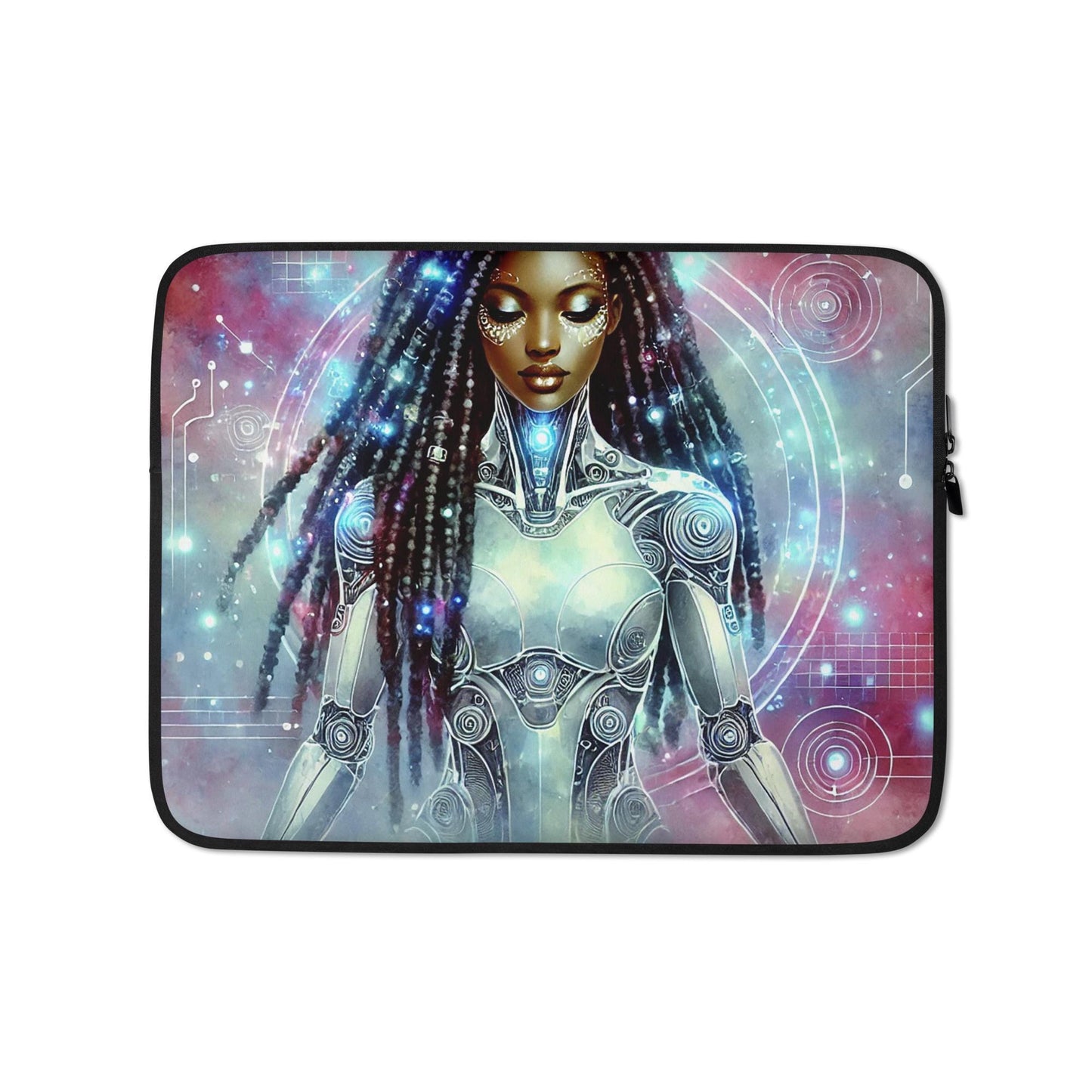 Afro-Futuristic Black Cyborg Laptop Sleeves |Aesthetic Laptop Sleeve Bag with Black Queen Sci Fi Illustrations | Dope gift for Women in Tech