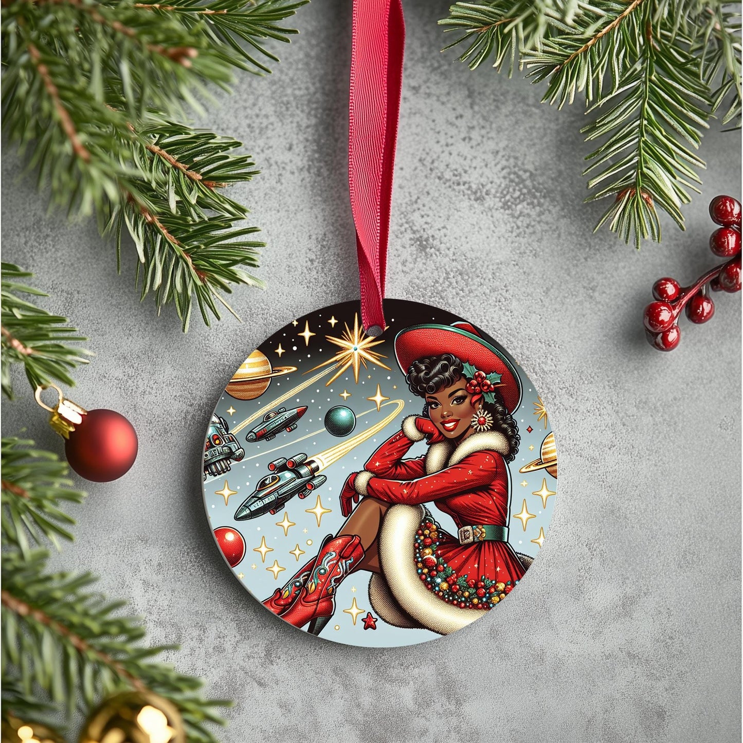 Space Cowgirl Beautiful African American Ornaments | Black Girl Ornaments Homemade with a Custom Design | Unique AfroCentric Christmas Decor