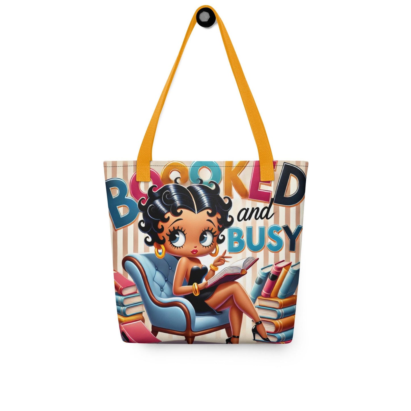 Booked and Busy Black Betty Boop Tote bag Gift for Book Lover | Durable Tote for Bookworm or Librarian | Black and Brown Girl Reader Gift