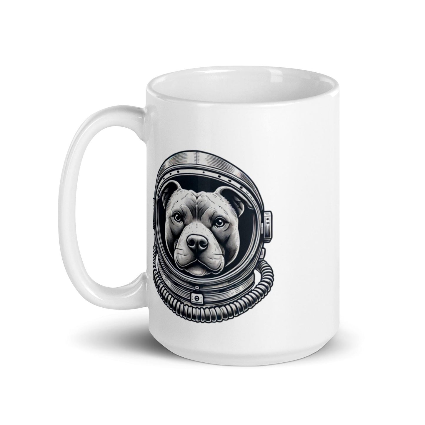 Pup in Space White glossy mug | Coffe Mug for Dog Lovers | Pit Bull Lovers Mug | Cute Gift for Dog Moms and Dads |