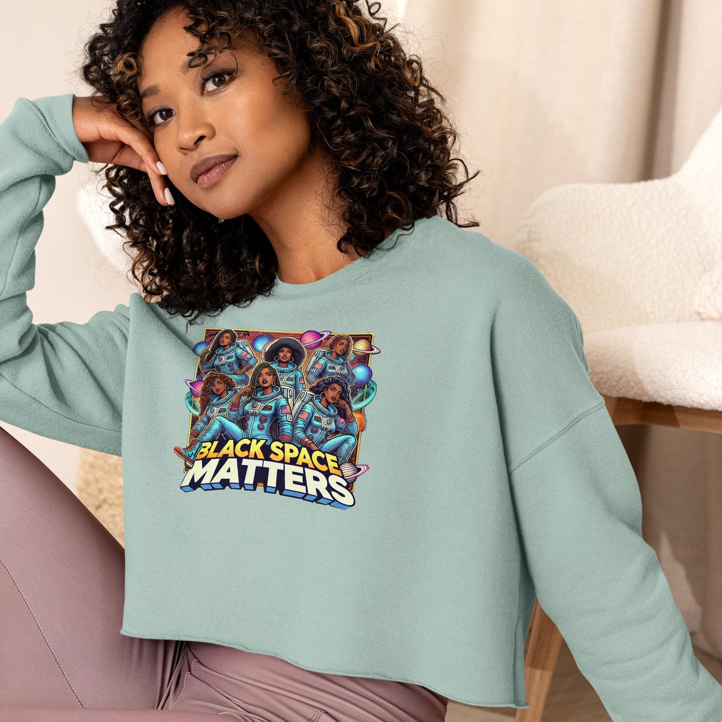 Black Space Matters Crop Sweatshirt | Black Women in Space Shirt | African American Women Astronaut Crop | Black Woman Astronaut Shirt