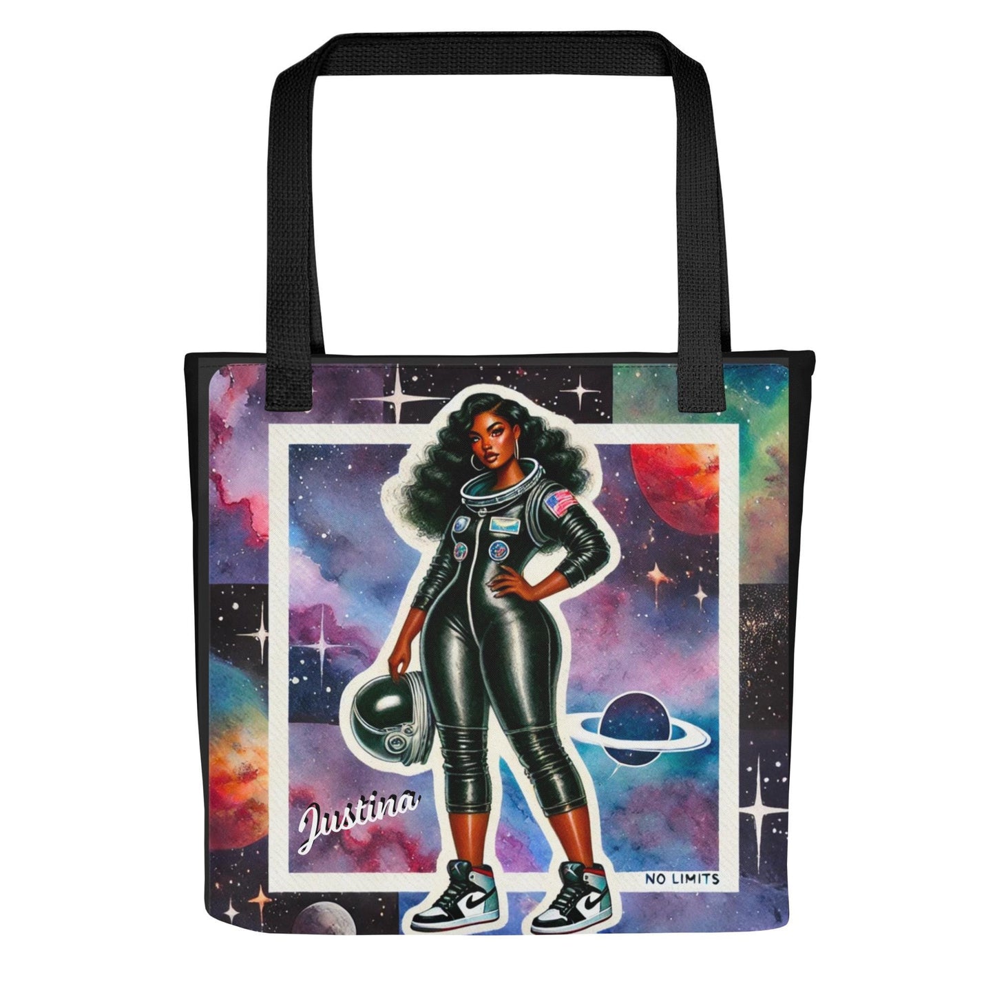 Curvy Black Woman Astronaut Personalized Tote bag |No Limits Black Girl Tote | Afrofuturistic Modern Aesthetic | African American Woman Tote