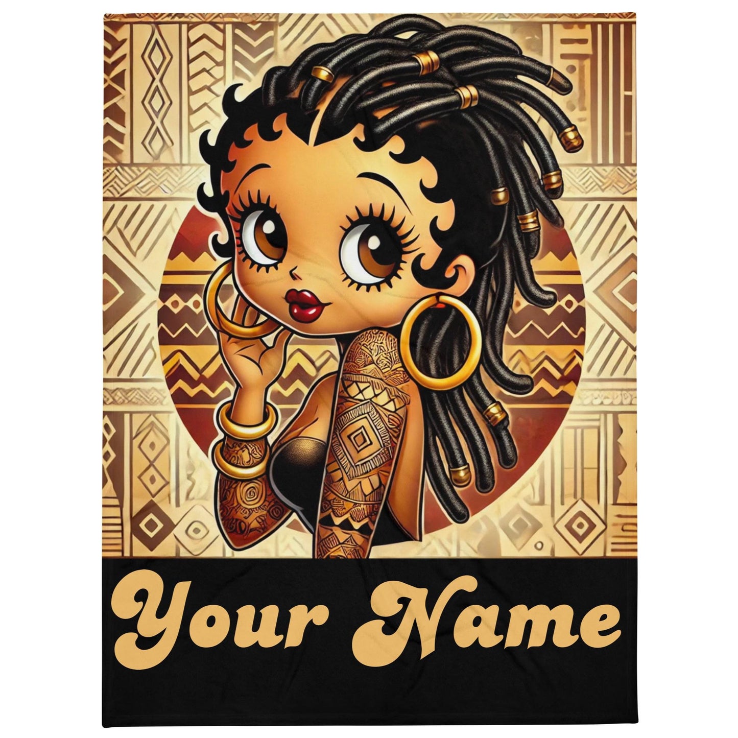 Personalized African American Black Boop Like Character with Locs Throw Blanket | Black Boop Personalized Gift | Unique Trending Gift