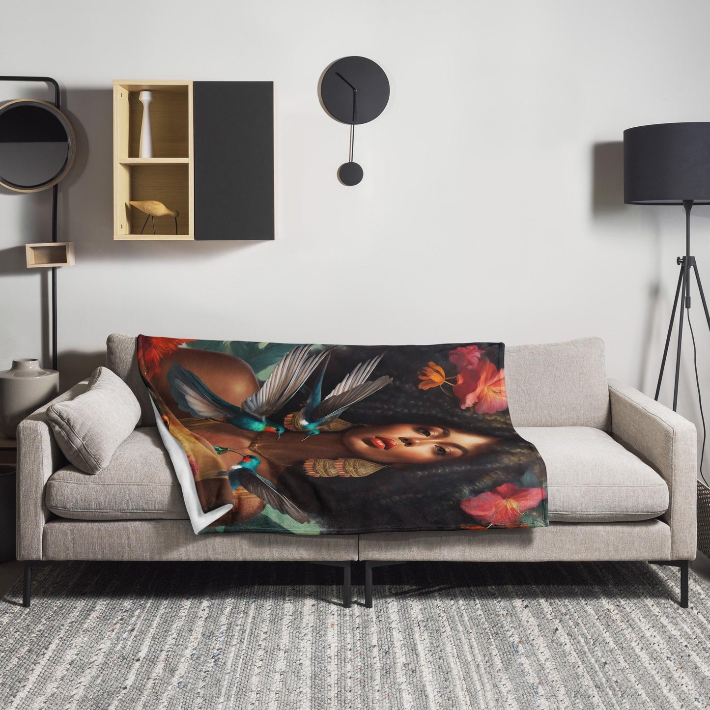Beautiful Black Queen With Hummingbirds Blanket | Black Girl Magic Throw | Unique Throw Blanket for Home or Office Great gift for Her