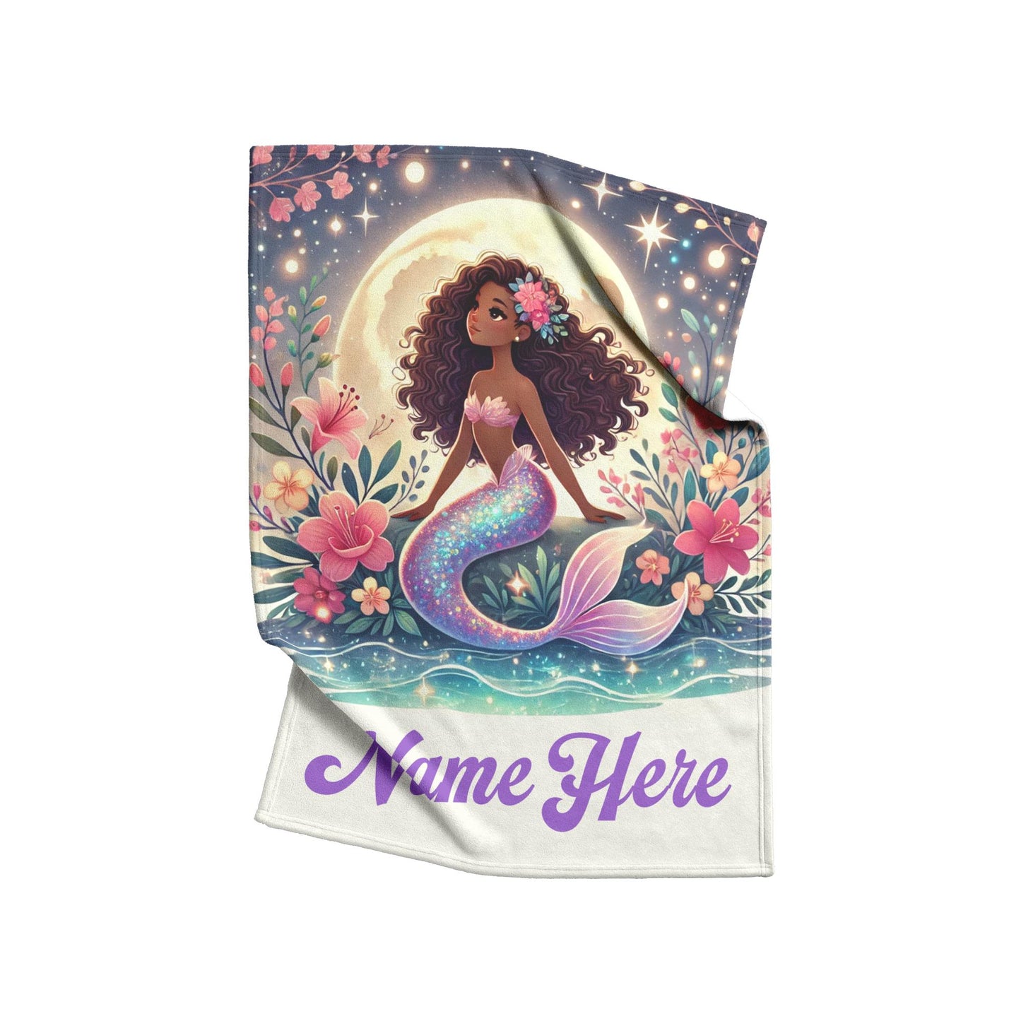 Personalized Cute Girls Mermaid Throw Blanket | Kids Mermaid Blanket | Little Girls Blanket Great Gift for Her | Black Girl Birthday Gift