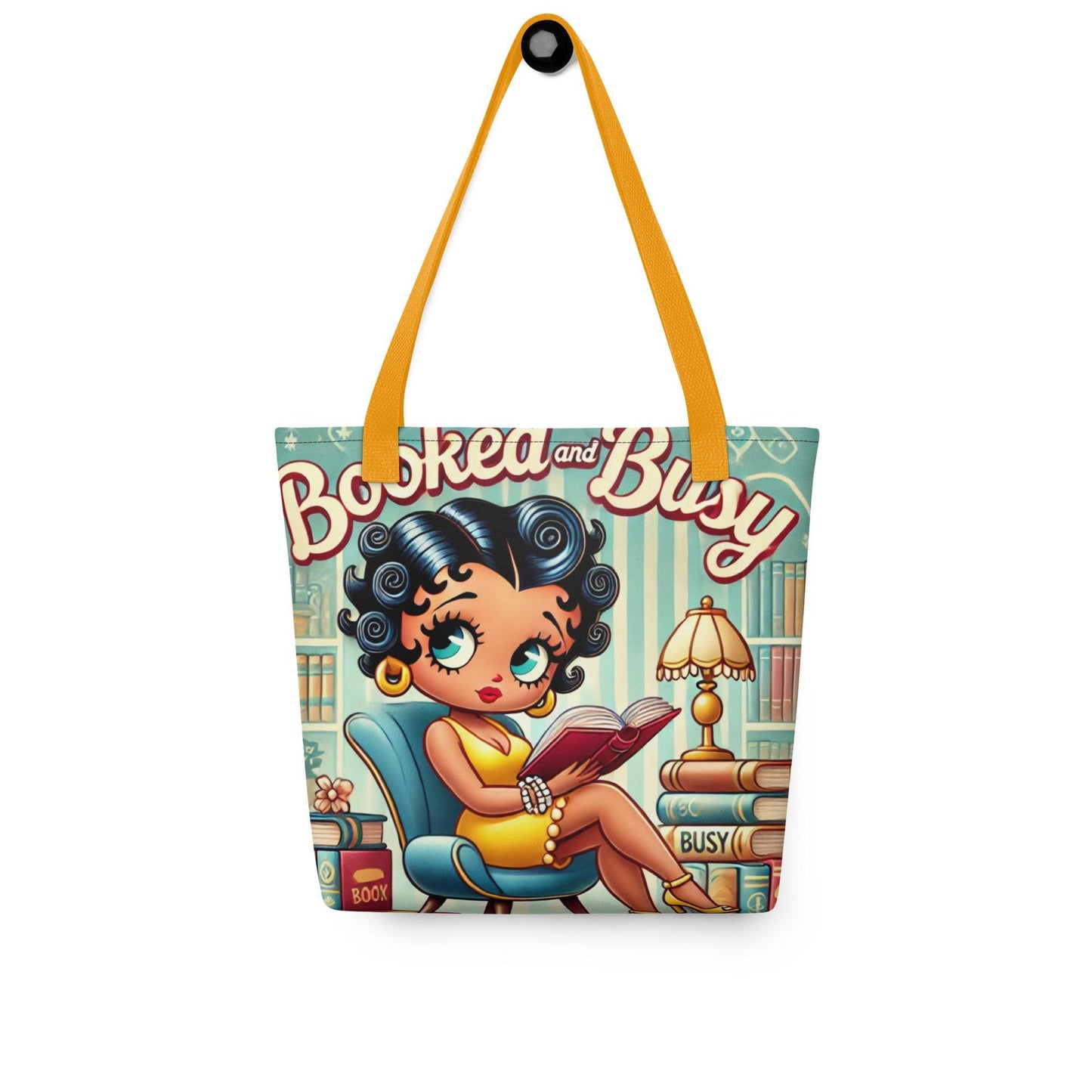 Booked and Busy Blue and Yellow Tote bag | Fun Gift for Reader | Black Girls Read Bag | Gift for Black Teacher Librarian | Gift for Author