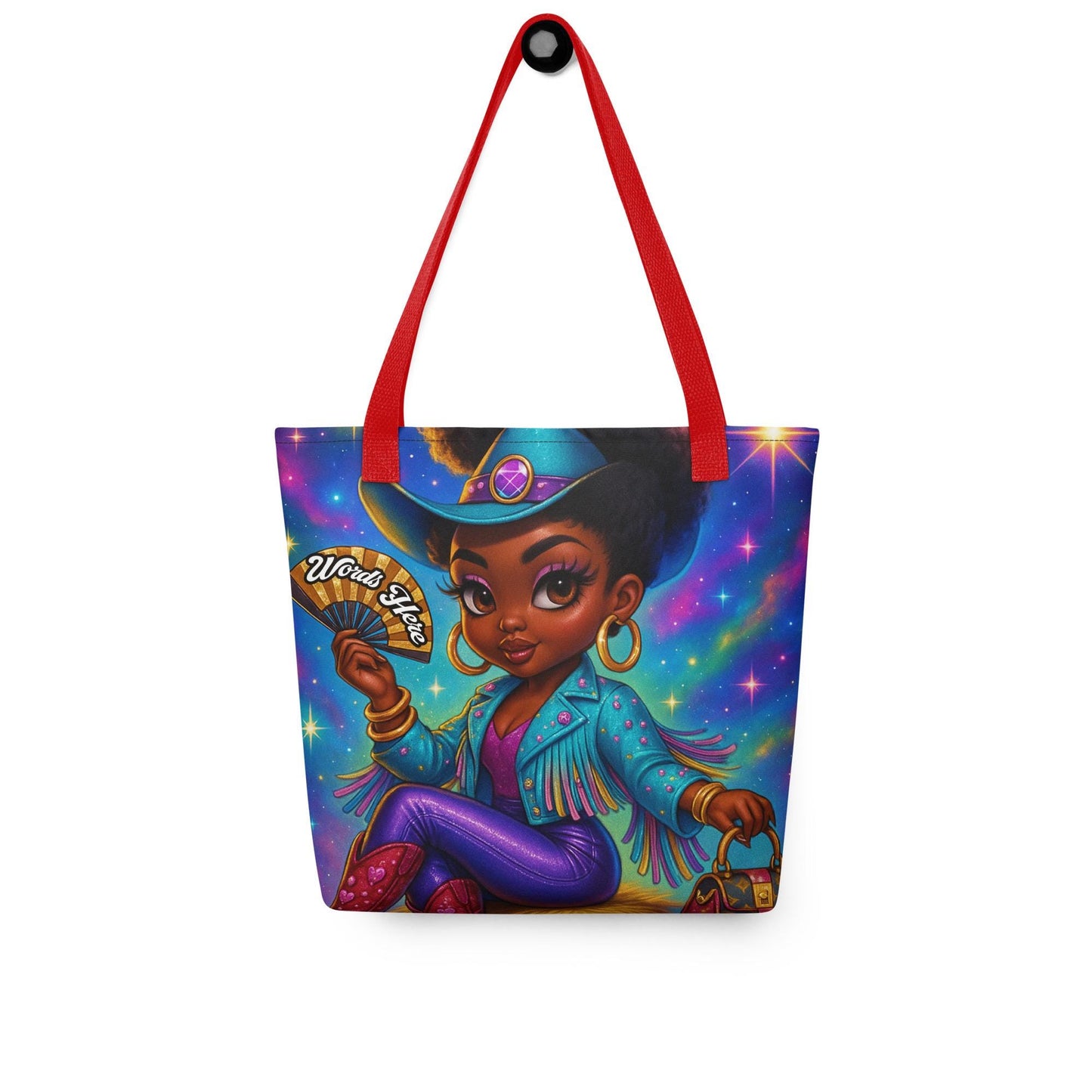Personalized Colorful Betty Boop Personalized Clack Fan Tote bag | Space Cowgirl Bag Unique Gift for her | Space Age Betty Boop Cowgirl Tote
