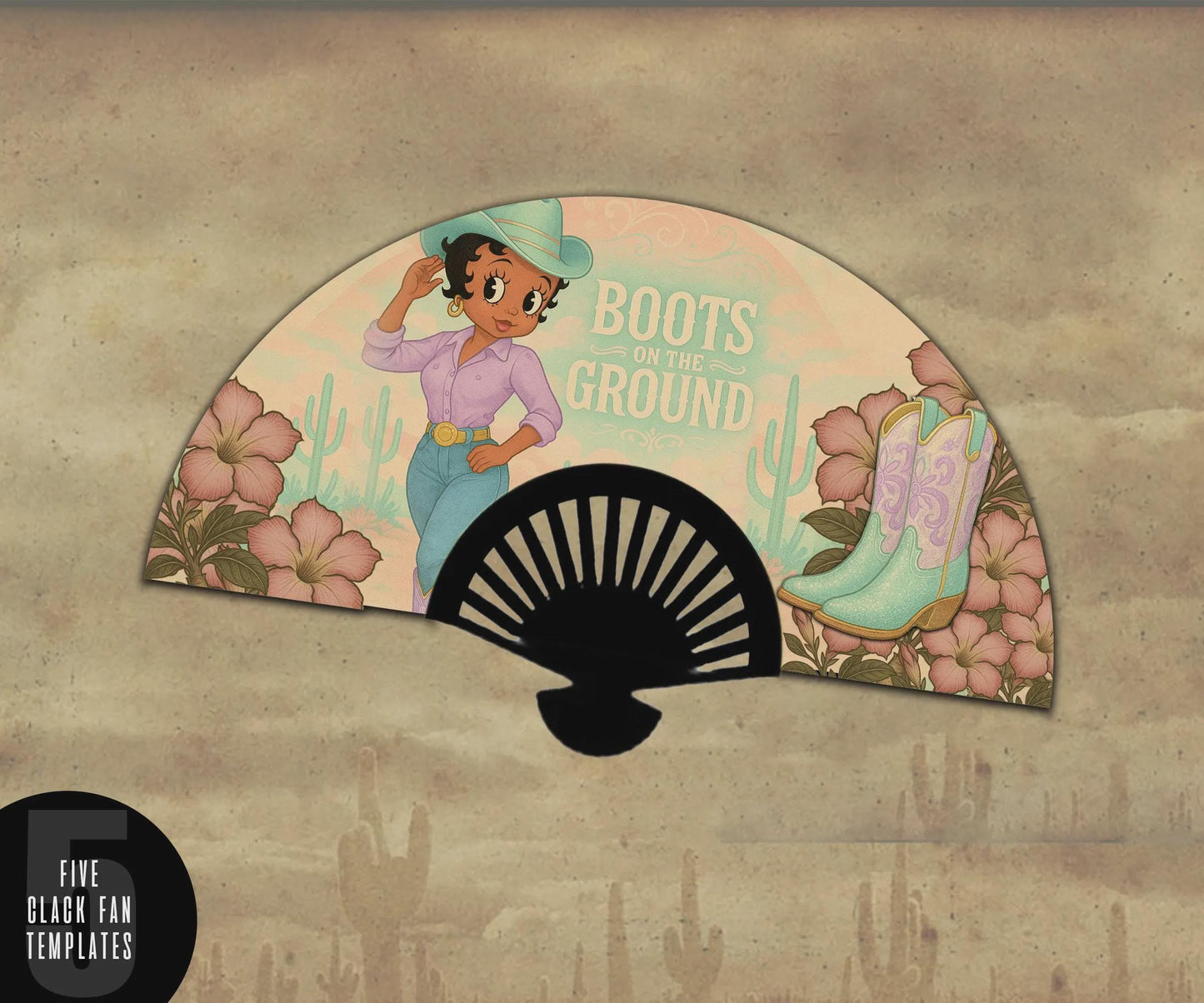 5 Stunning Set of Black Betty Boop Clack Fan Templates - These are non editable - 5 Boots on The Ground HQ PNG Files for Clack Fans