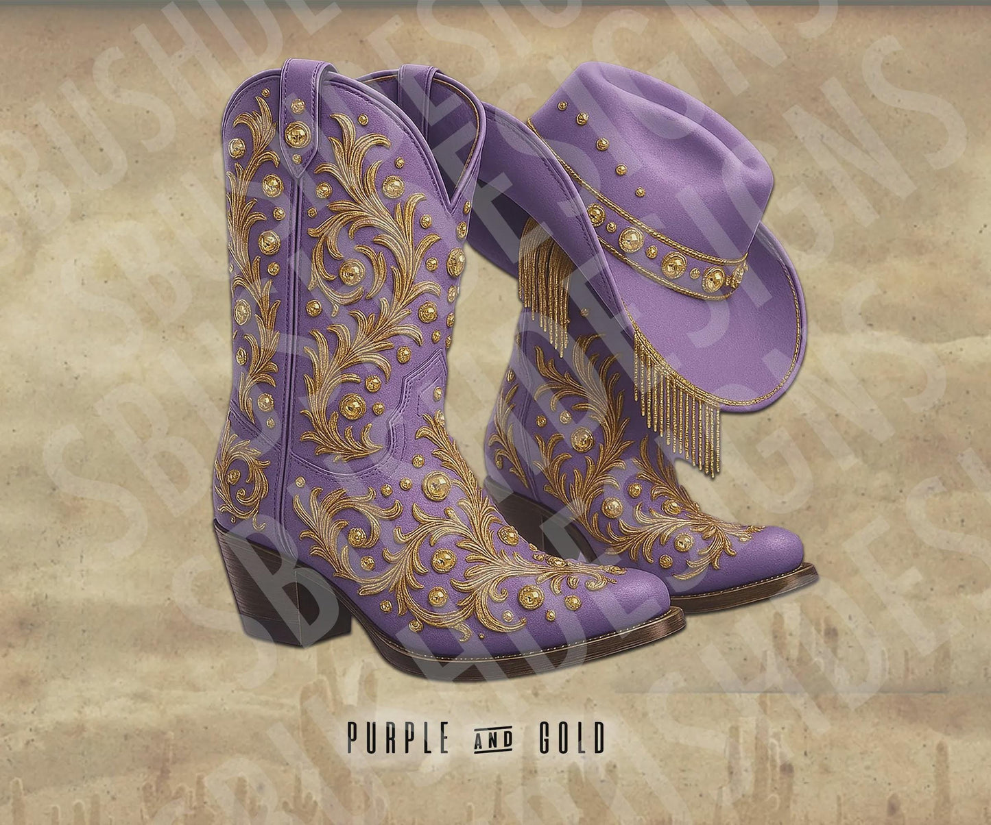 5 Beautiful Sets of Cowboy Boots & Hats - 10 High Quality Files with and without background Use for Clack Fans, Clothing, Totes, etc