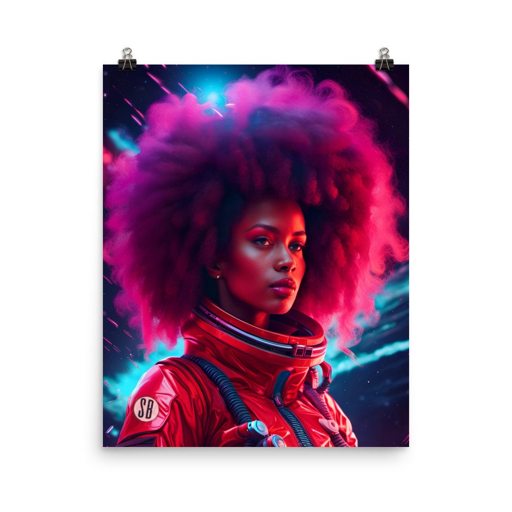 Queen Cadet Space Woman Art Work Poster | Black Queen with Afro Wall Art | Unique Home Decor for Him or Her