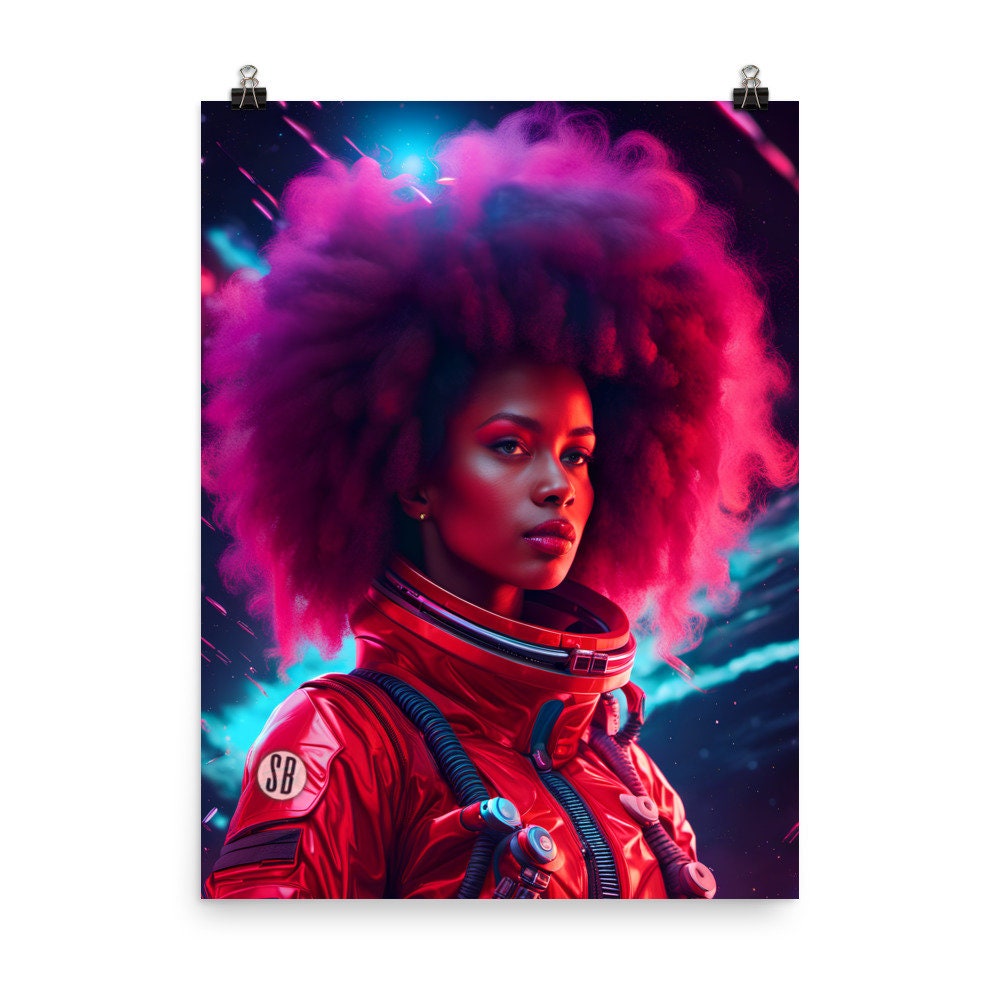 Queen Cadet Space Woman Art Work Poster | Black Queen with Afro Wall Art | Unique Home Decor for Him or Her