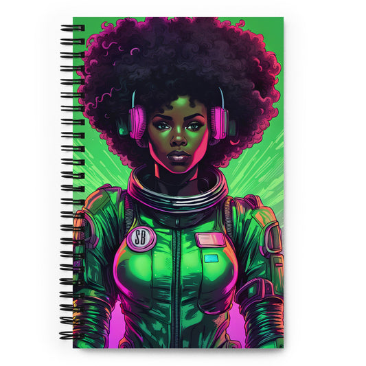 Green Astro Queen | Spiral Notebook with Afro Queen | Neon Punk Gift for Writer