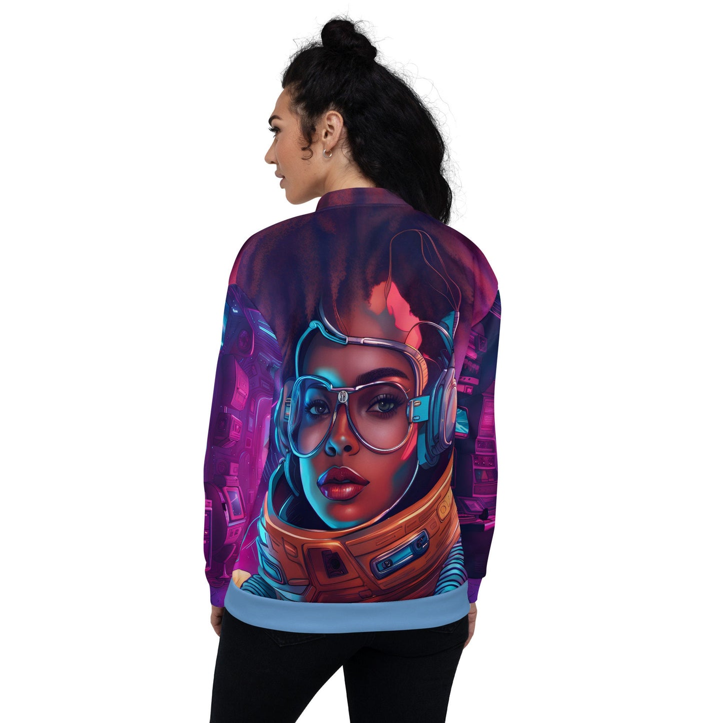 Space Age Unisex Bomber Jacket | Melanin Space Sisters | Galactic Queen Gift | Empowering Women Clothing | Diverse Space Gear | Astro Beauty