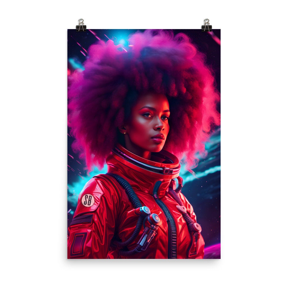 Queen Cadet Space Woman Art Work Poster | Black Queen with Afro Wall Art | Unique Home Decor for Him or Her