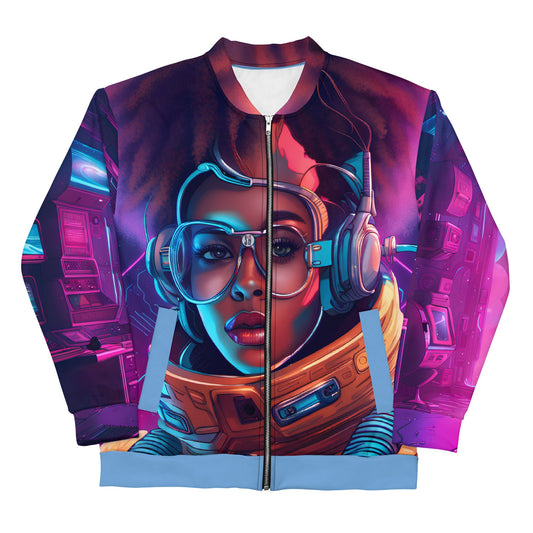 Space Age Unisex Bomber Jacket | Melanin Space Sisters | Galactic Queen Gift | Empowering Women Clothing | Diverse Space Gear | Astro Beauty