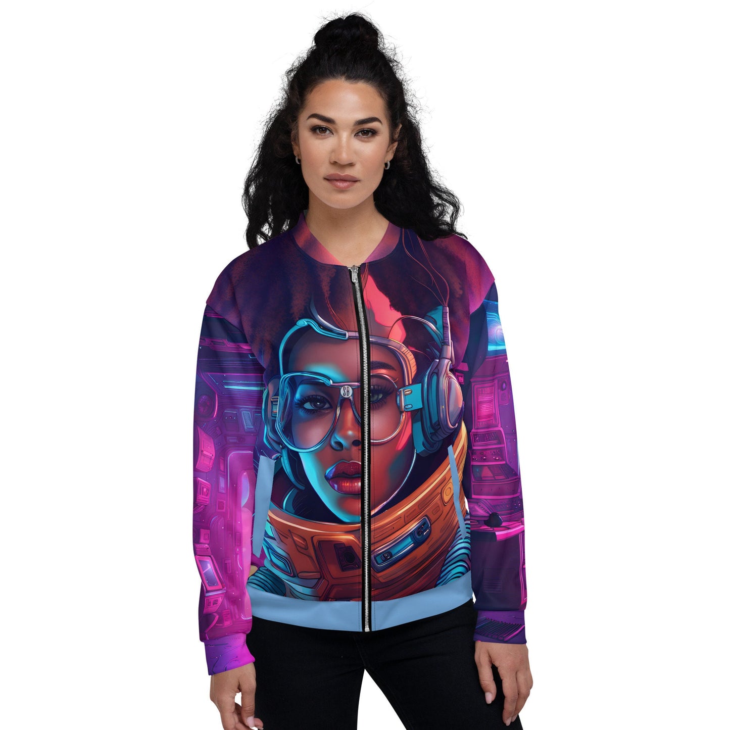 Space Age Unisex Bomber Jacket | Melanin Space Sisters | Galactic Queen Gift | Empowering Women Clothing | Diverse Space Gear | Astro Beauty