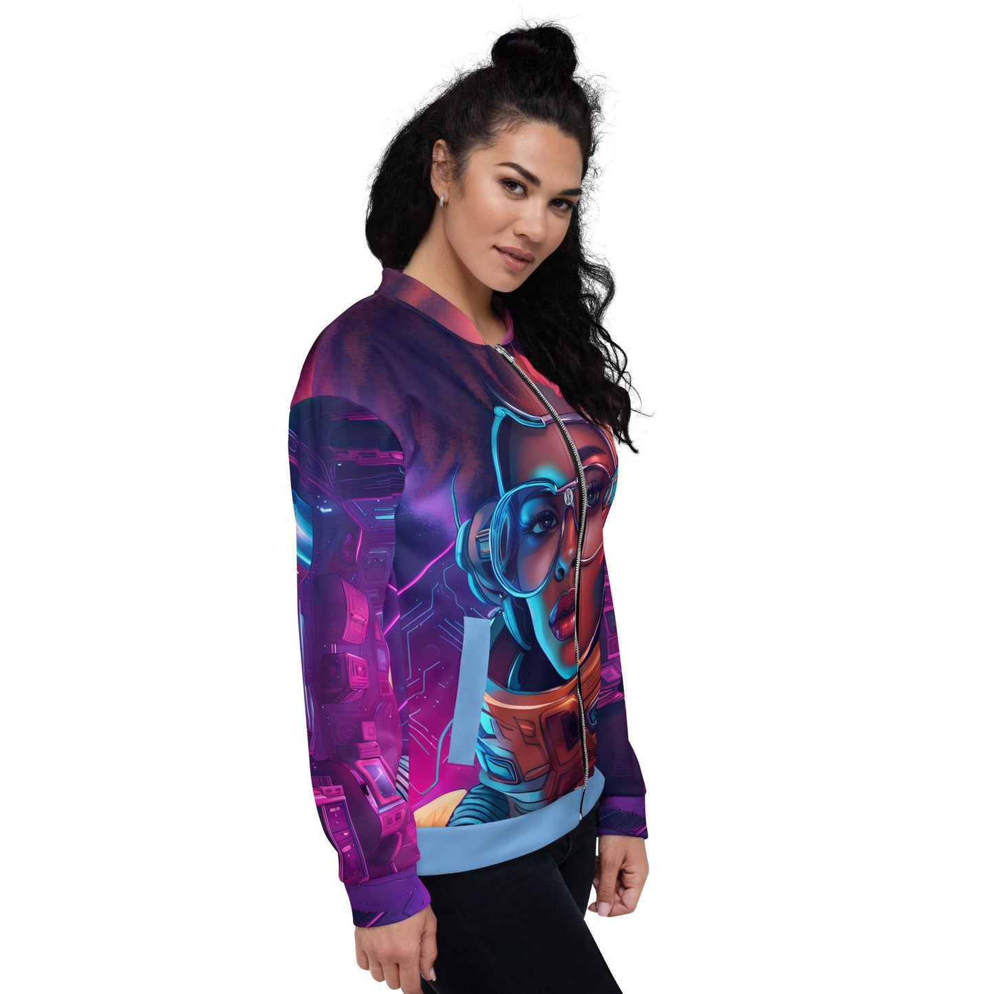 Space Age Unisex Bomber Jacket | Melanin Space Sisters | Galactic Queen Gift | Empowering Women Clothing | Diverse Space Gear | Astro Beauty