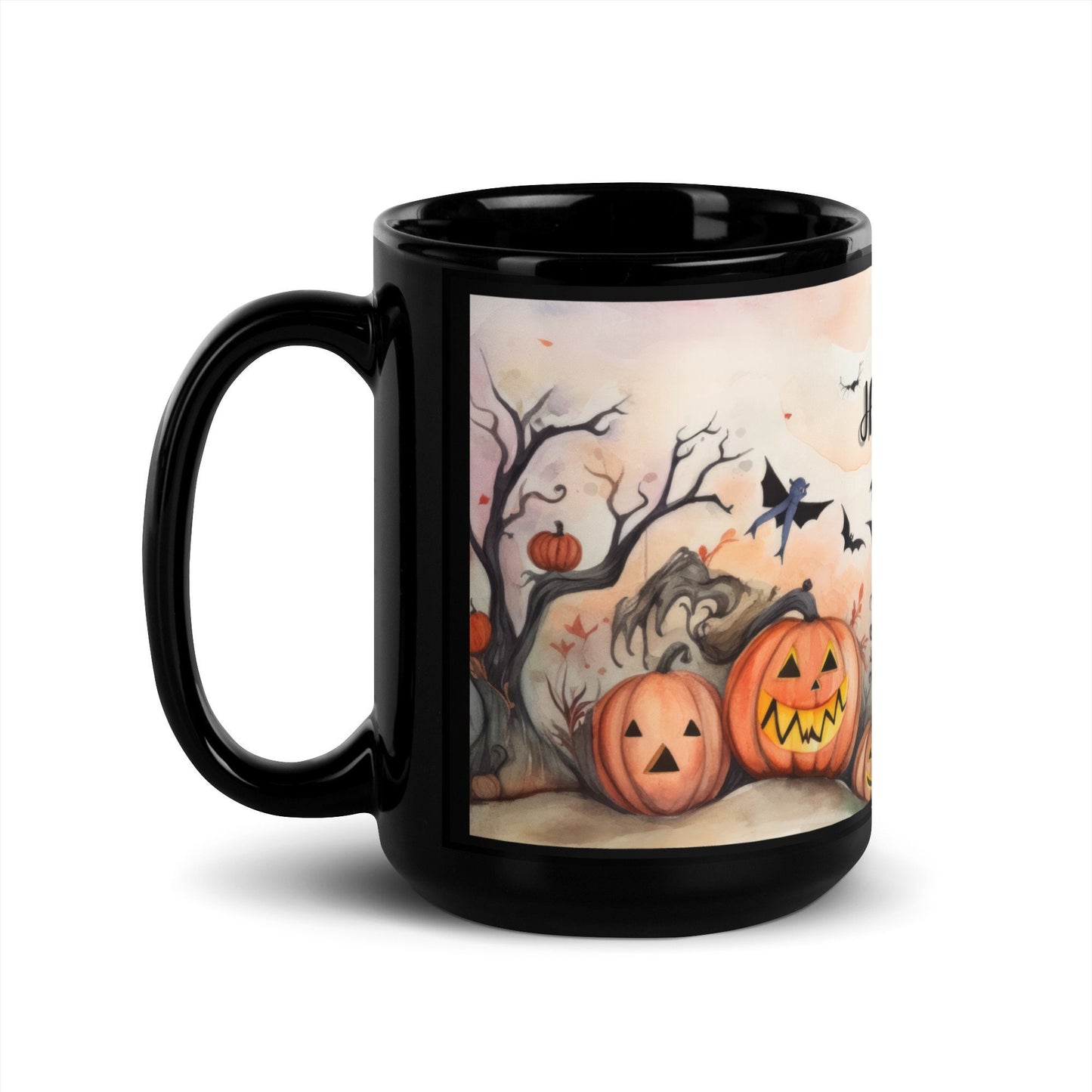 Black Glossy Pumpkin Mug | Halloween Large Coffe Mug | 15 oz Mug Gift