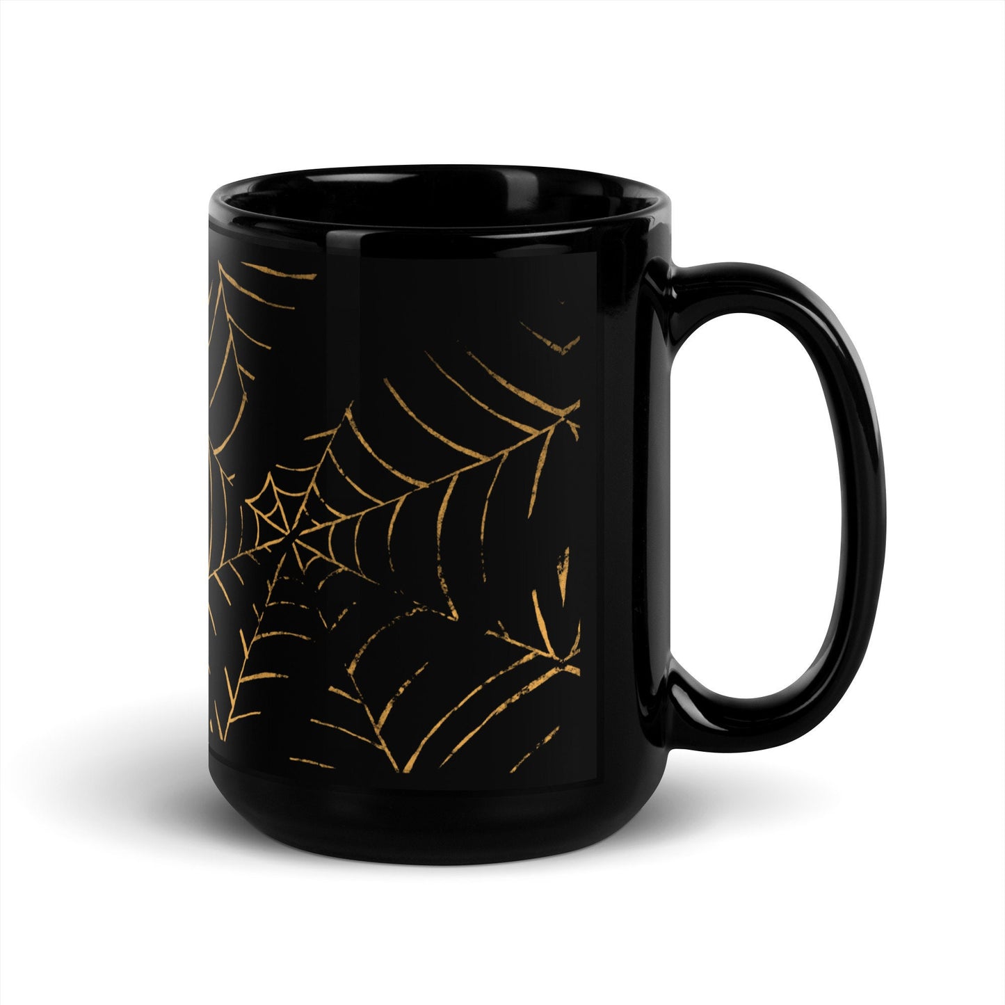 Black Glossy Halloween Mug | Spider Web Design | 15 oz Large Coffe Halloween Mug