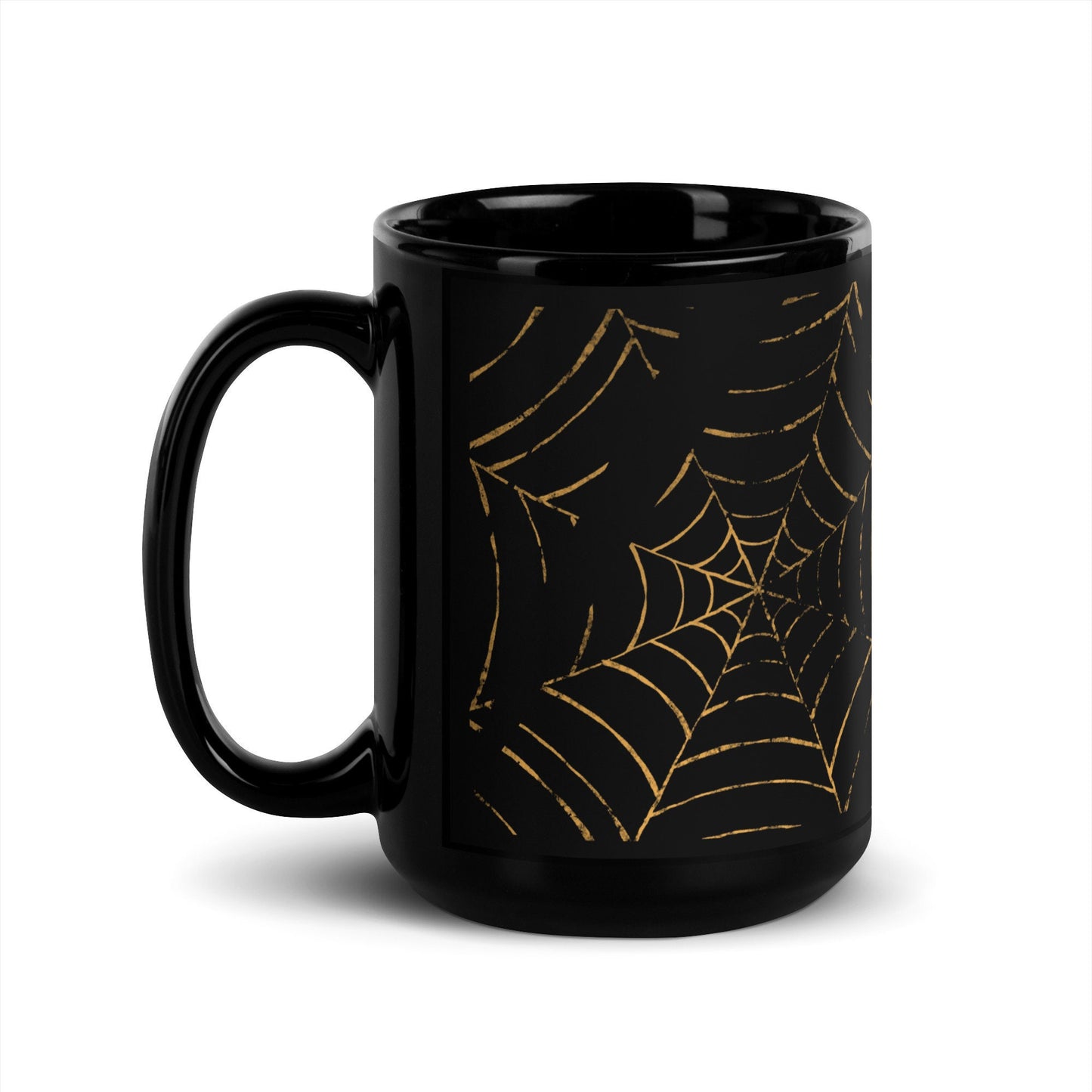 Black Glossy Halloween Mug | Spider Web Design | 15 oz Large Coffe Halloween Mug
