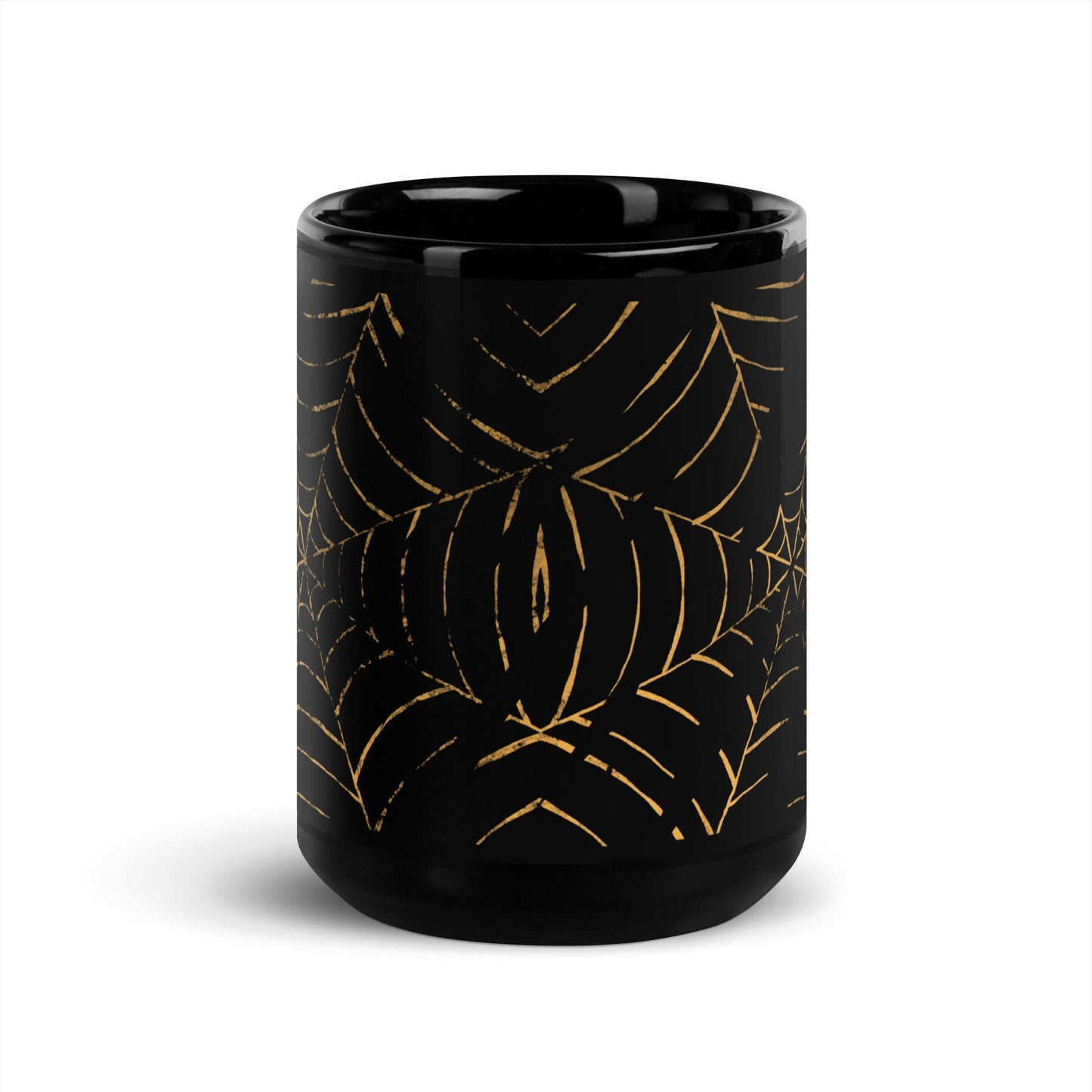 Black Glossy Halloween Mug | Spider Web Design | 15 oz Large Coffe Halloween Mug