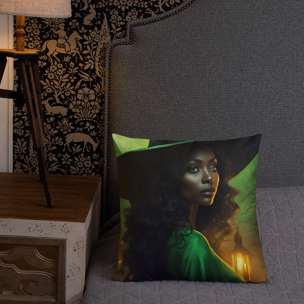 Halloween Witch Pillow | Premium Halloween Throw Pillow for a Gift or Halloween Party | Green Witchy Halloween Home Decor Accent Pillow