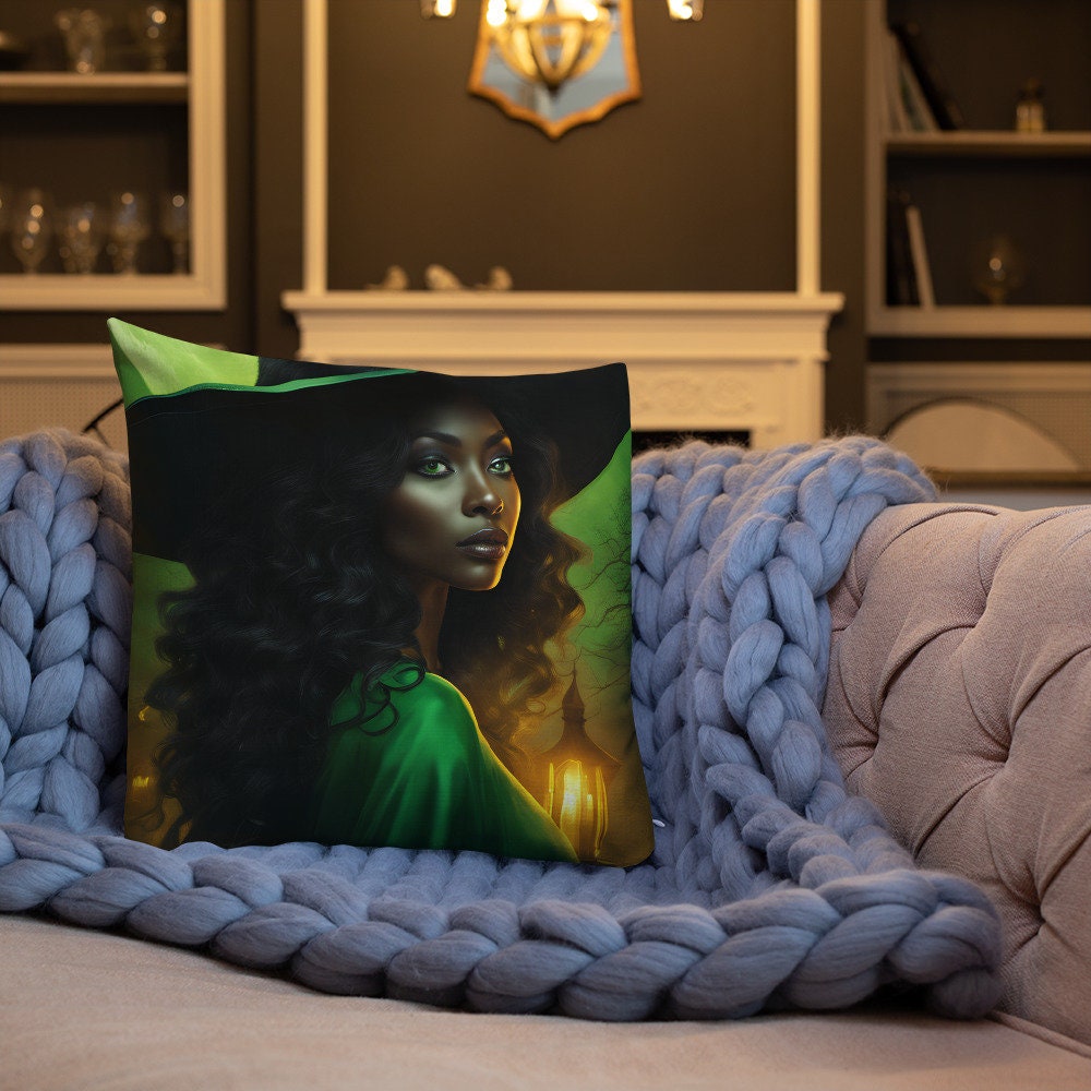 Halloween Witch Pillow | Premium Halloween Throw Pillow for a Gift or Halloween Party | Green Witchy Halloween Home Decor Accent Pillow