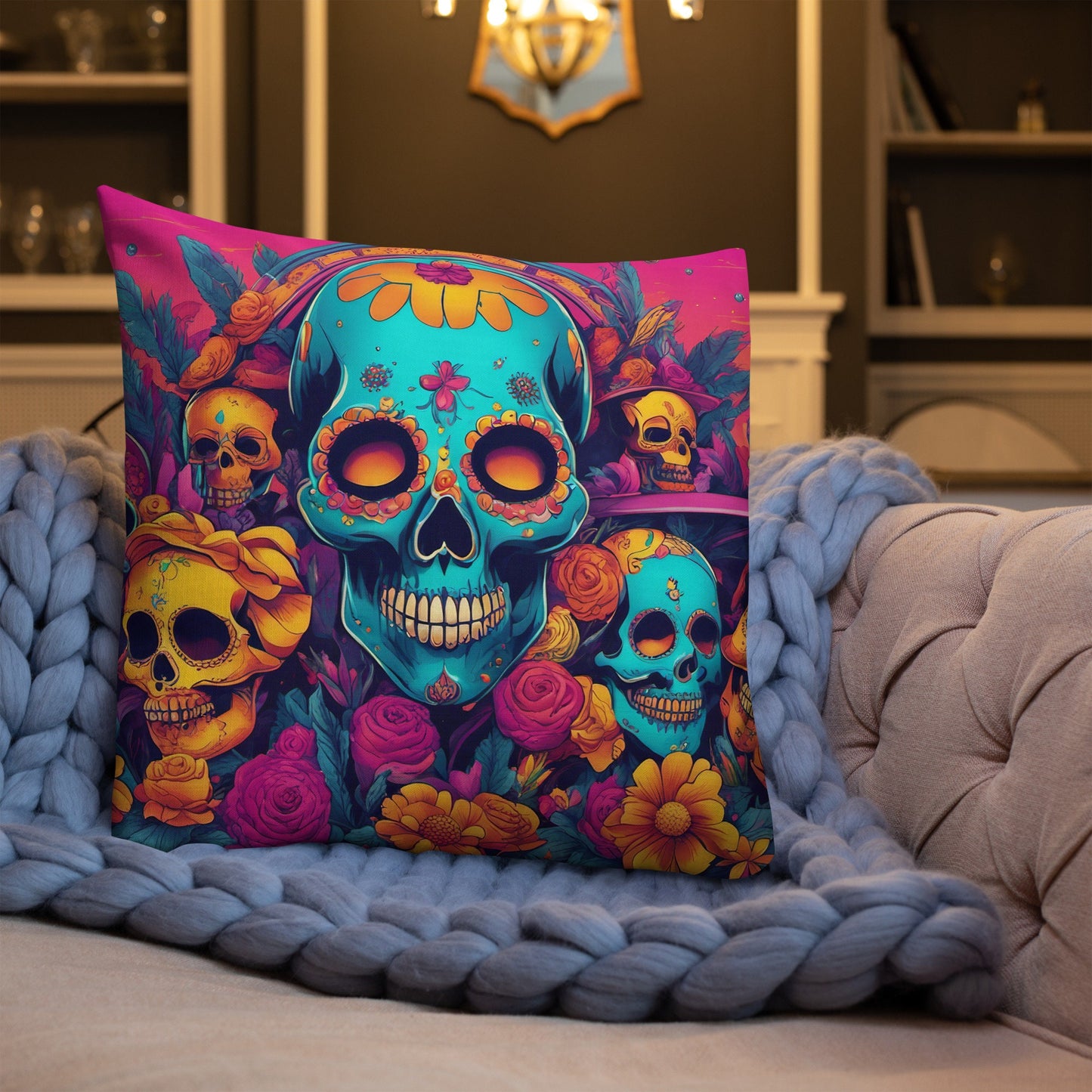 Halloween Pillow with Skeleton Theme | Premium Throw Pillow for a Halloween Gift | Beautiful Day of the Dead Accent Pillow for Halloween