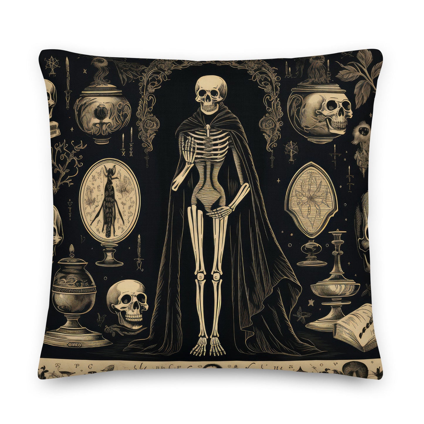 Premium Pillow with Skeleton | Spooky Skeleton Throw Pillow for Halloween Decor | Gothic Halloween Pillow Use for a Halloween Gift or Party