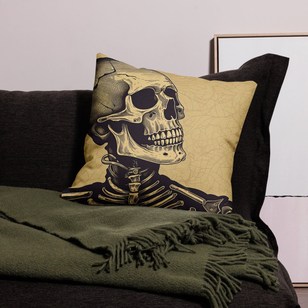 Halloween Pillow with Skeleton Theme | 18x18 Premium Throw Pillow for a Halloween Gift | Decorative Fall Accent Pillow for a Halloween Party
