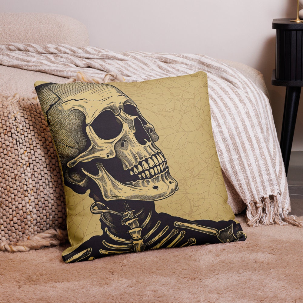 Halloween Pillow with Skeleton Theme | 18x18 Premium Throw Pillow for a Halloween Gift | Decorative Fall Accent Pillow for a Halloween Party