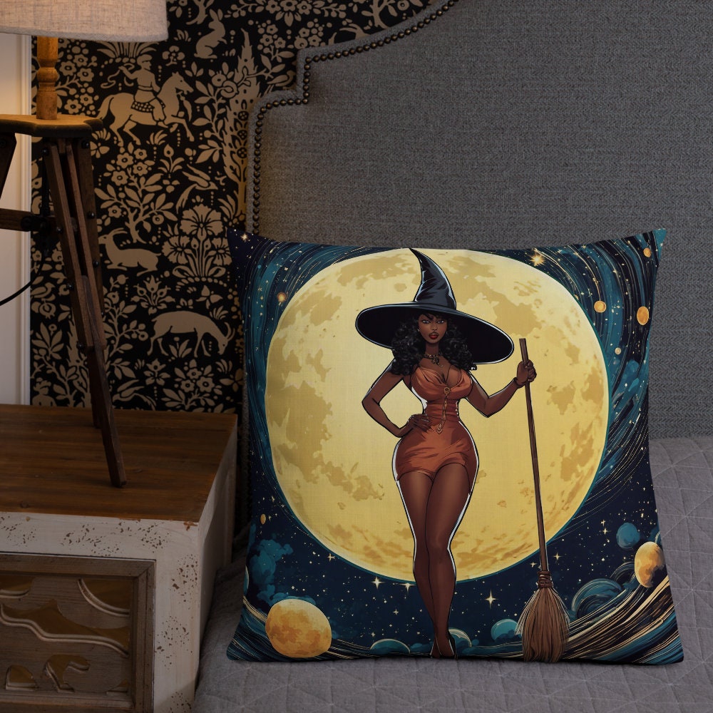 Halloween Witch Pillow Pin Up Girl Style | 18x18" Accent Pillow for Halloween Decor | Premium Halloween Throw Pillow for a Halloween Gift