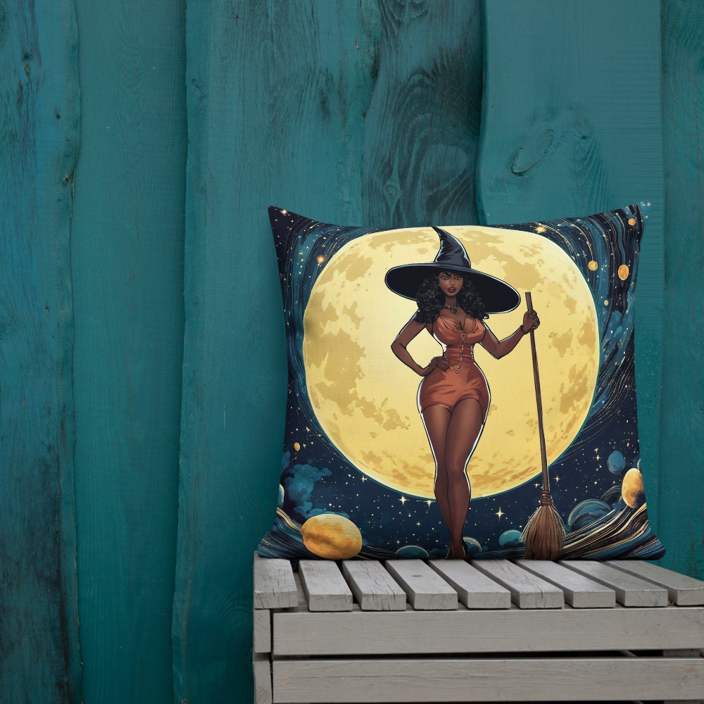 Halloween Witch Pillow Pin Up Girl Style | 18x18" Accent Pillow for Halloween Decor | Premium Halloween Throw Pillow for a Halloween Gift