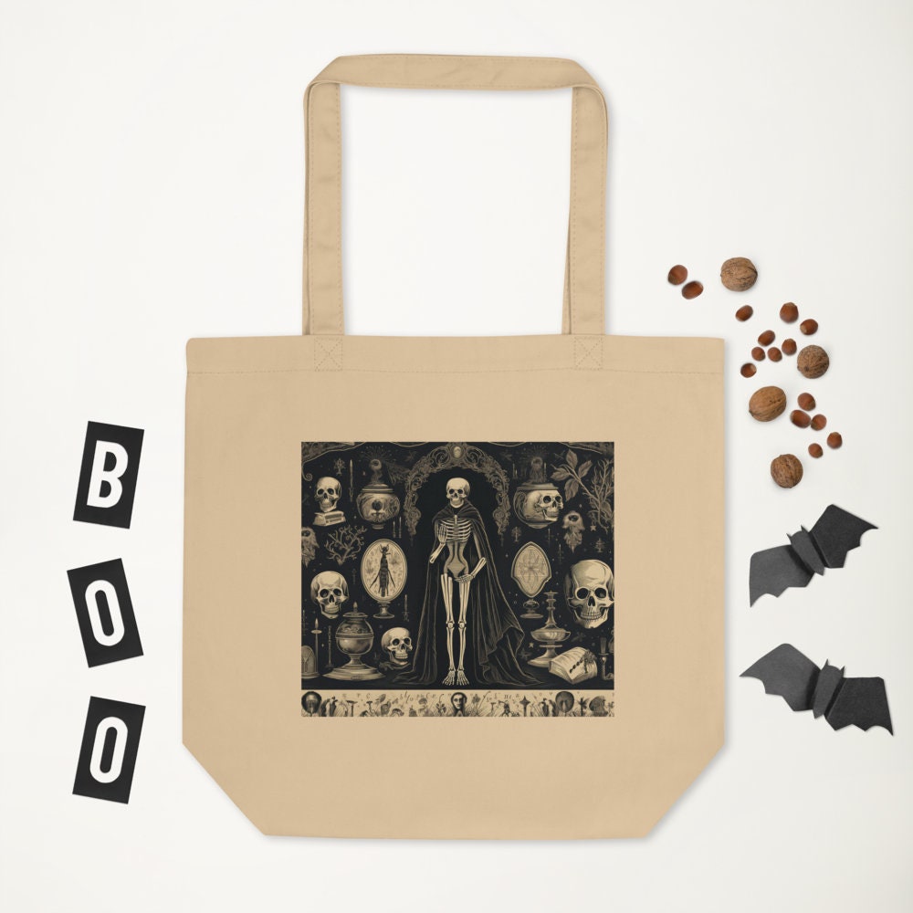 Eco Halloween Tote Bag | Spooky Skeleton Tote for Halloween Decor | Gothic Halloween Tote | Trick-or-Treat Bag for Halloween Party