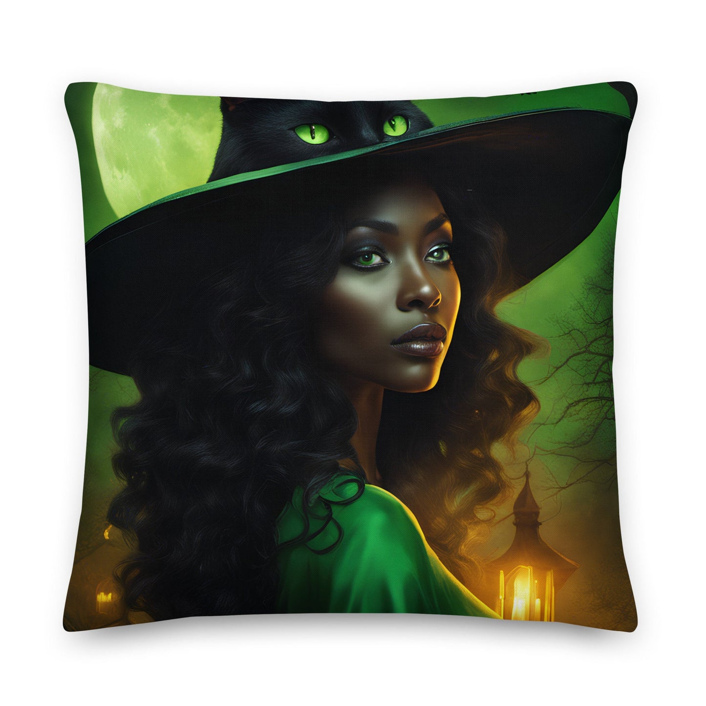 Halloween Witch Pillow | Premium Halloween Throw Pillow for a Gift or Halloween Party | Green Witchy Halloween Home Decor Accent Pillow