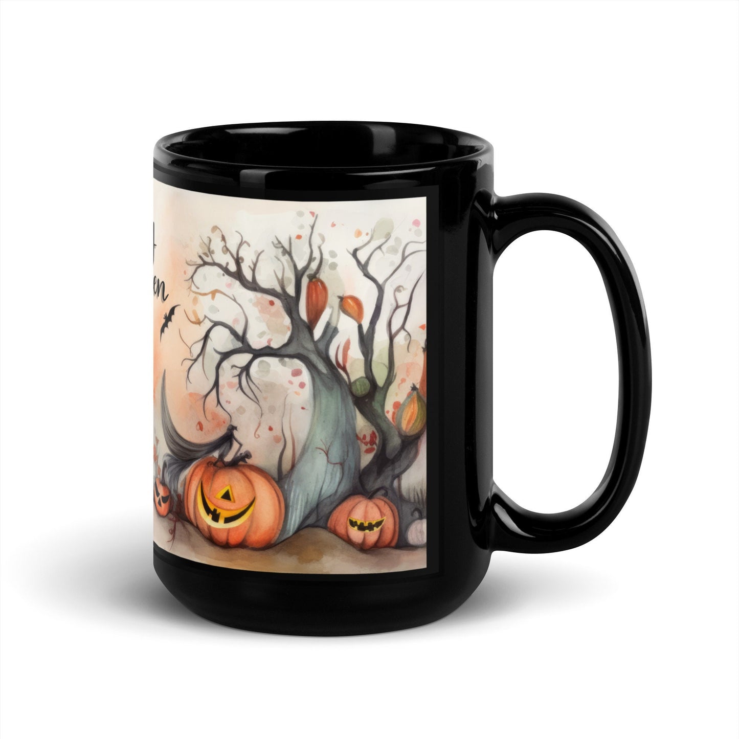 Black Glossy Pumpkin Mug | Halloween Large Coffe Mug | 15 oz Mug Gift