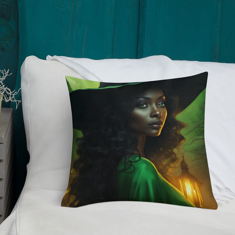 Halloween Witch Pillow | Premium Halloween Throw Pillow for a Gift or Halloween Party | Green Witchy Halloween Home Decor Accent Pillow